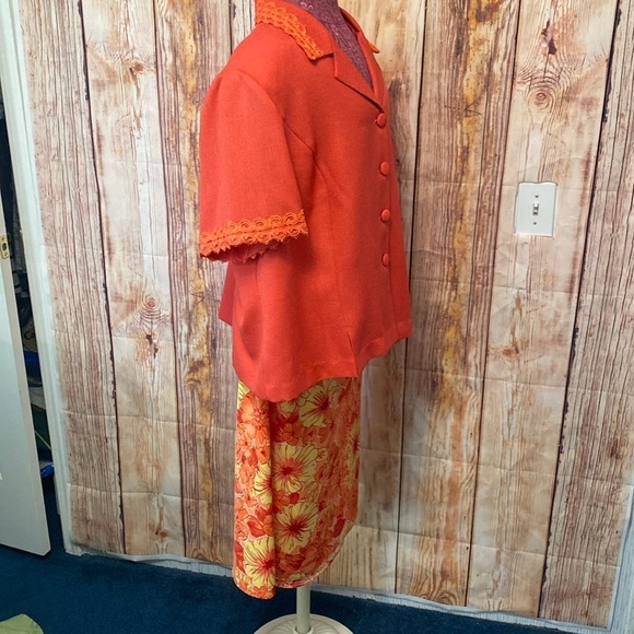 Vintage Koret Dress Woman Size‎ 24W Burnt Orange with Floral Skirt - Picture 3 of 14
